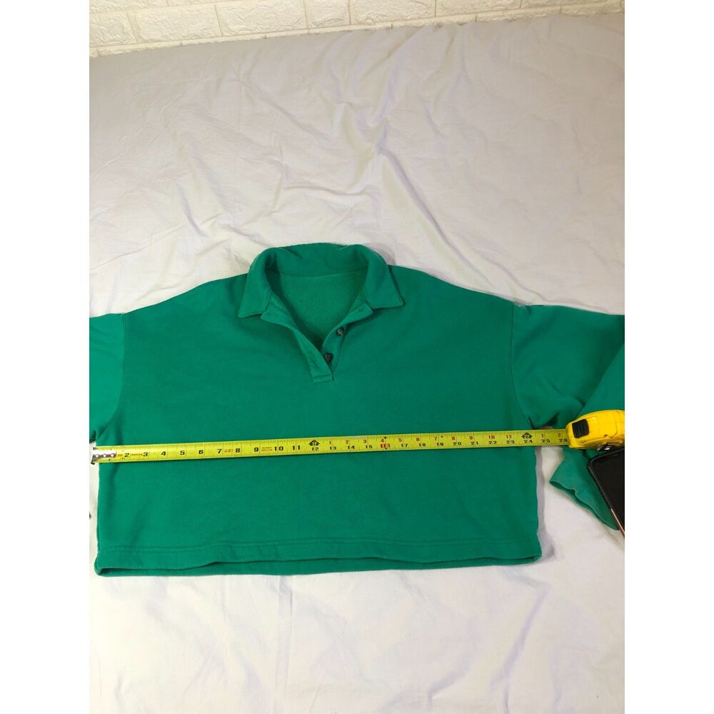 Alo Yoga Emerald Green Polo Henley Cropped Pullover Sweatshirt Luxury oversize M - Picture 8 of 11